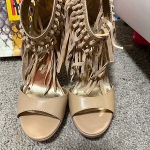 Elegant Beige Fringe Women's Heels